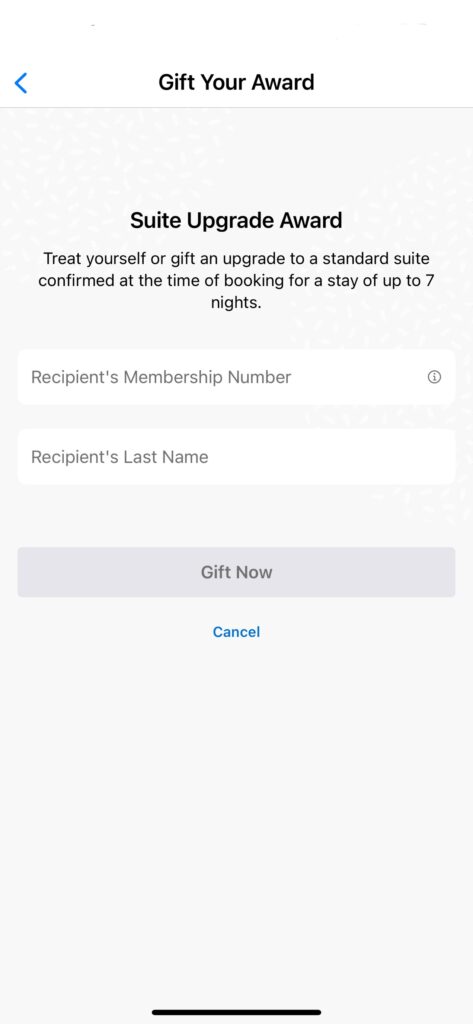 Hyatt App Award Gifting