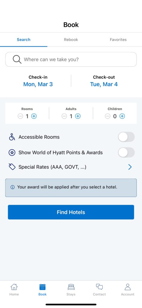 Hyatt App Hotel Search