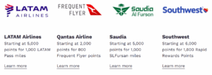 Choice airline transfer partners page showing LATAM addition