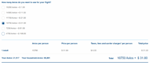 London to Santorini in British Airways economy class Avios pricing options