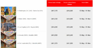 Screenshot of LifeMiles award sale advertised rates
