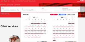 Screenshot of LifeMiles award search parameters