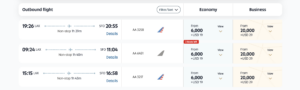 Screenshot showing Etihad Guest award pricing from LA to San Francisco