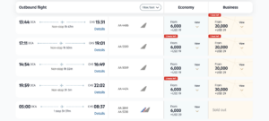 Etihad Guest reward seat search results from Washington, D.C. to Charleston in March 2025