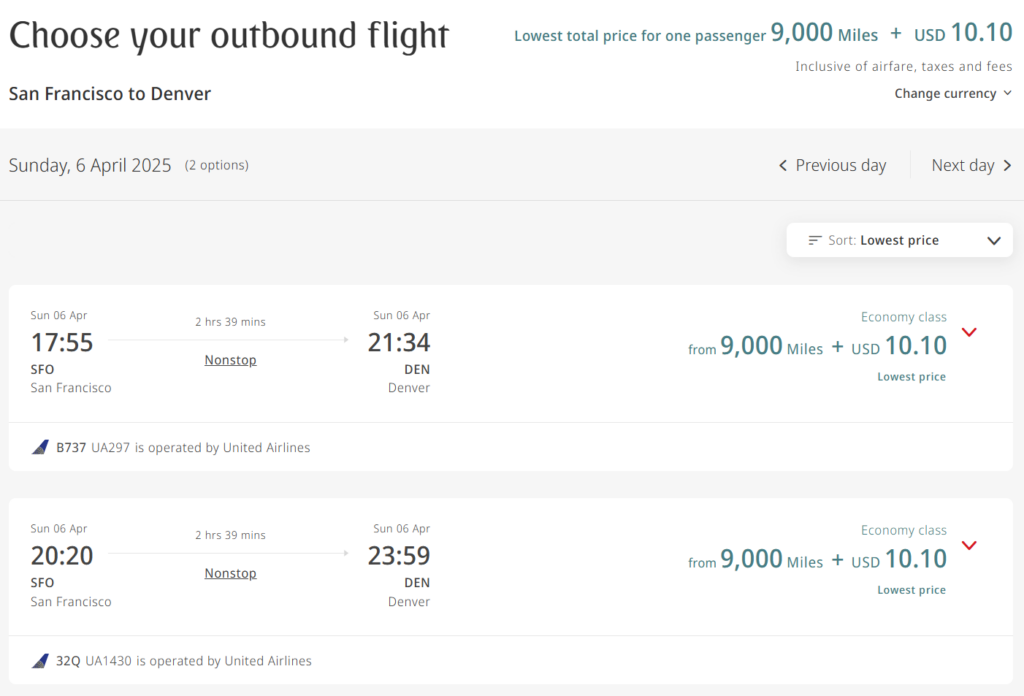 Skywards Discount SFO to DEN