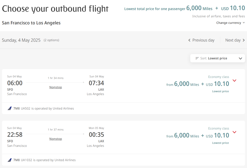 Skywards Discount SFO to LAX