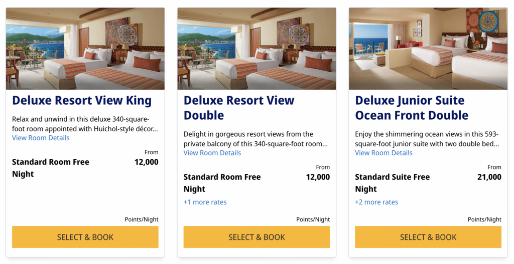 Sunscape Puerto Vallarta all-inclusive points pricing. Credit: Hyatt