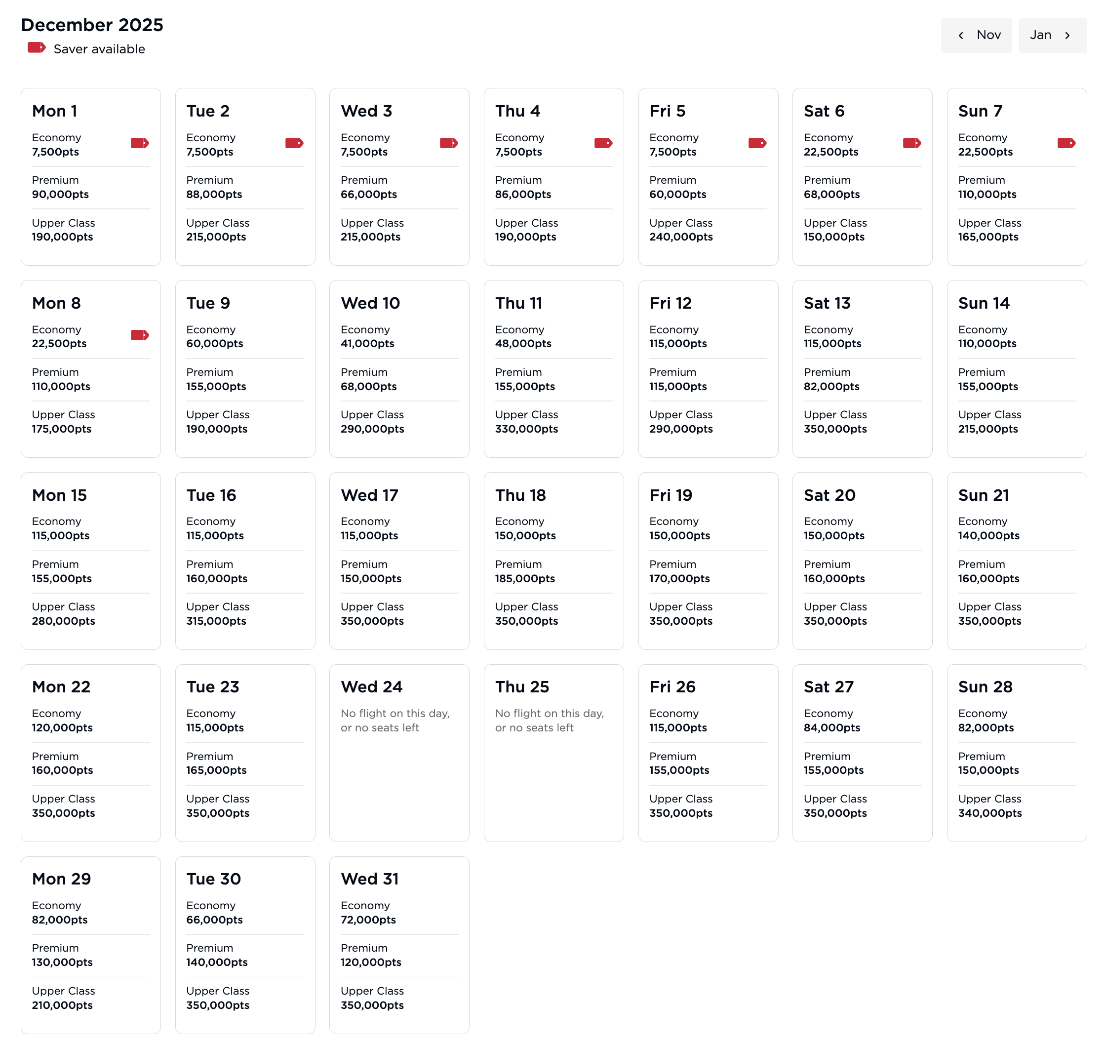 Virgin Reward seat checker results.