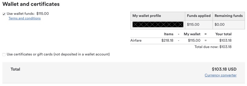 Alaska Airlines "Wallet and certificates"