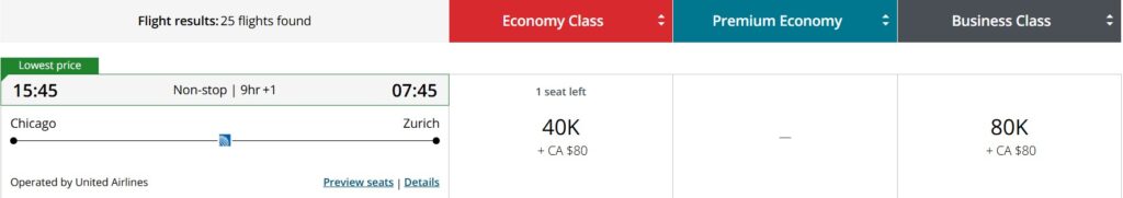 Chicago to Zurich booked through Air Canada.