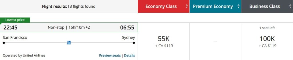 San Francisco to Sydney booked through Air Canada.
