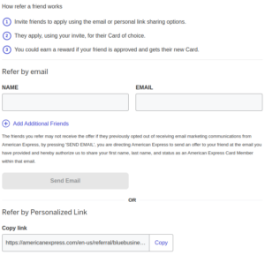 Blue Business Plus Amex Referral example screenshot