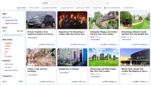 Example Citi Travel search for attractions in London.