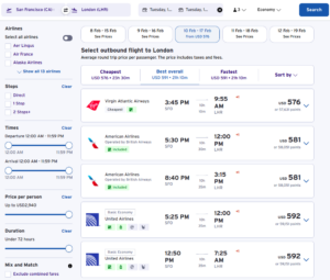 Citi travel flight search results