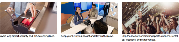 A screen shot courtesy of United Airlines shows the benefits of CLEAR membership
