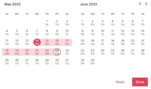 Searching several days with SkyView option on Roame Travel