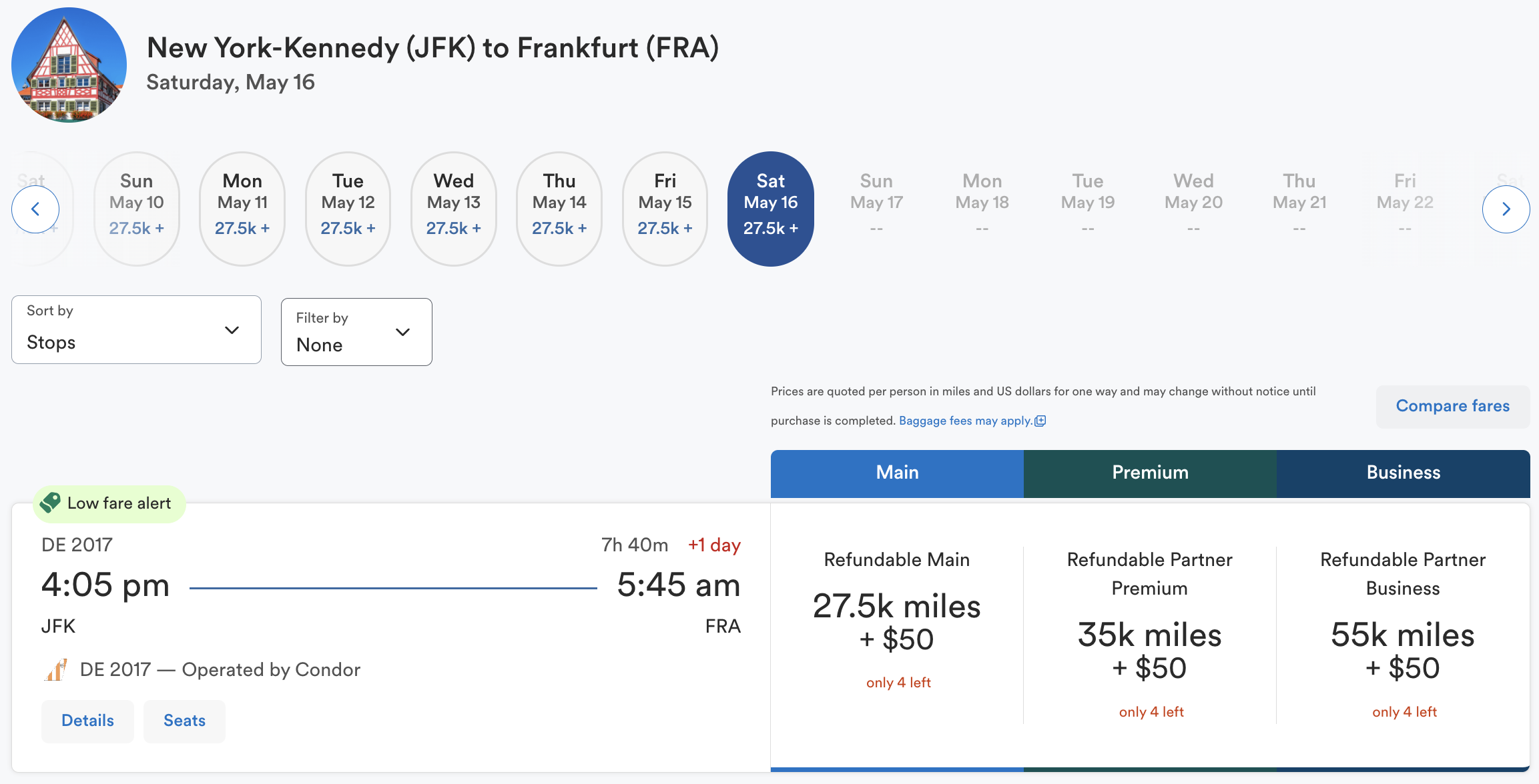Alaska Airlines redemption on Condor -- JFK to FRA