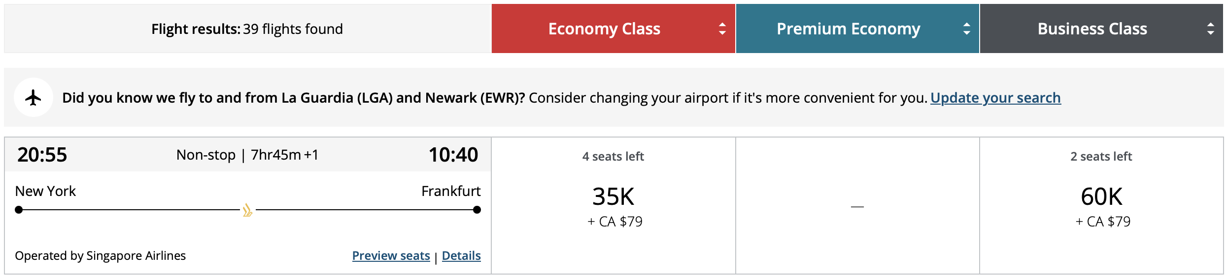 JFK to FRA for 60k Aeroplan points.