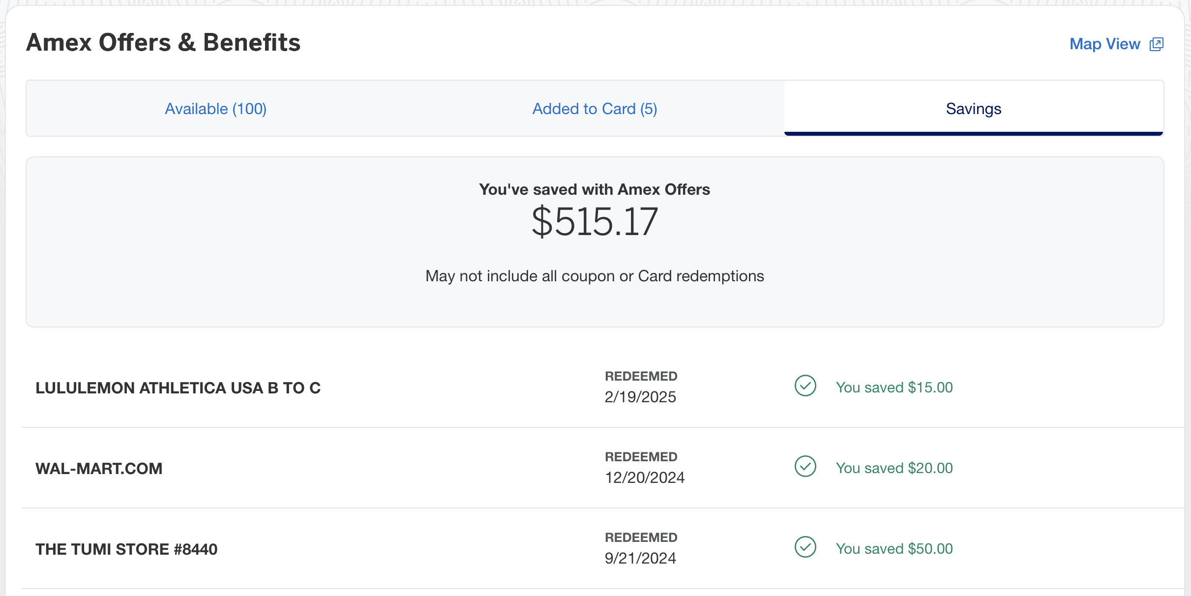 Amex Offers savings.
