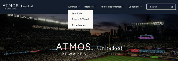 Screenshot of Atmos Rewards Unlocked home page and filters