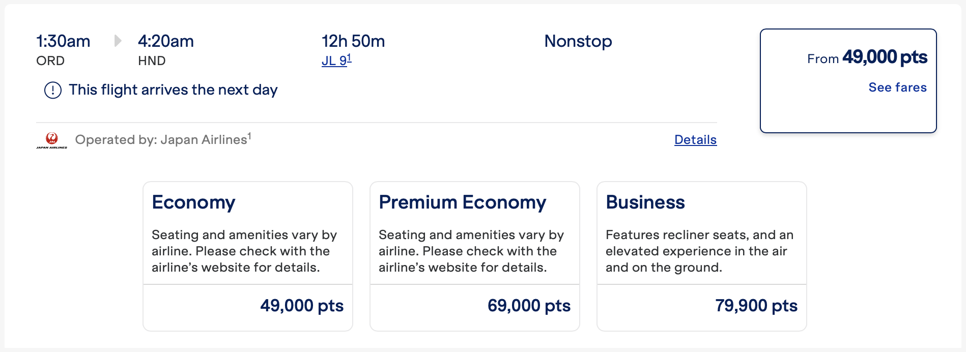 JetBlue redemptions on JAL