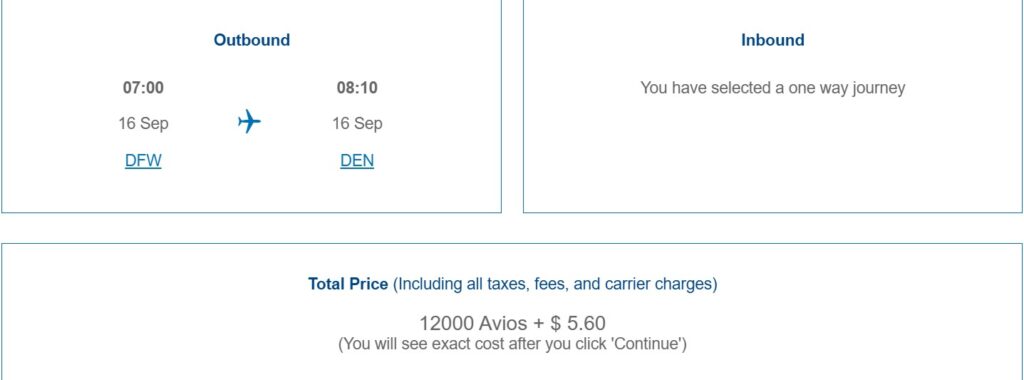 American Airlines award from DFW to DEN bookable through British Airways.