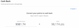 Screenshot of Chase Ultimate Rewards portal showing the statement credit option