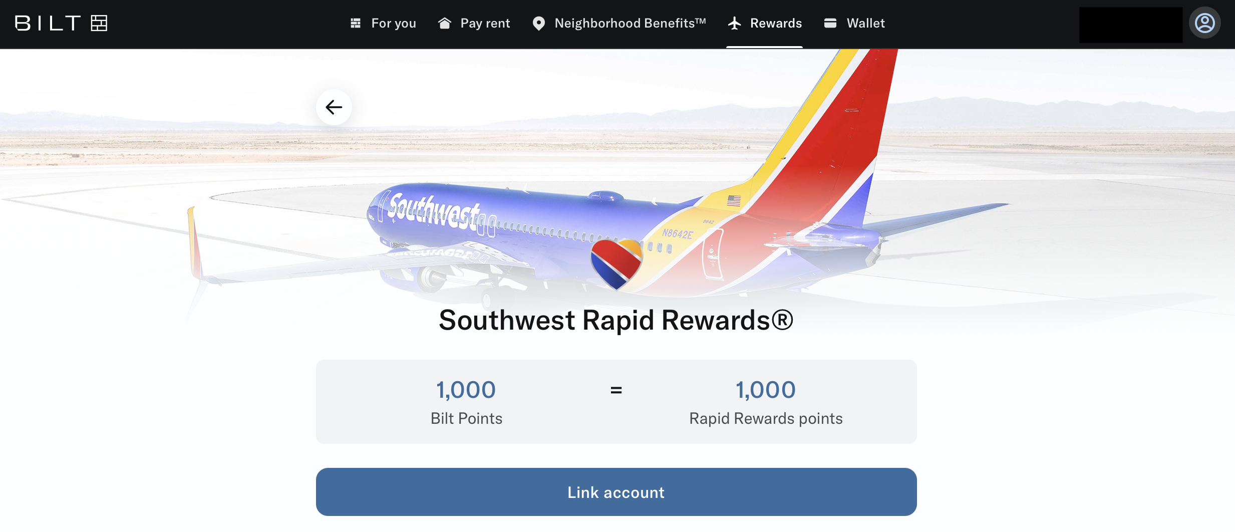 Transfer Bilt Points to Southwest Rapid Rewards.