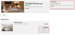 Checkout page for the Sherry Netherland in New York using Choice points