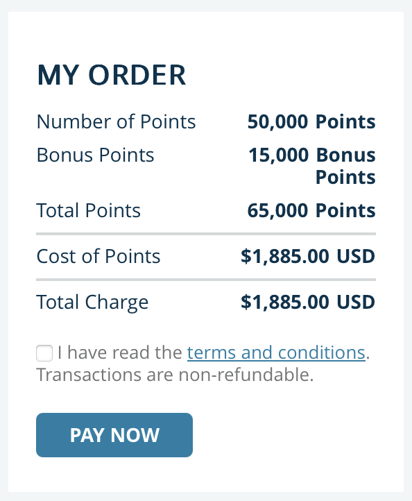 Amtrak buy points cost breakdown
