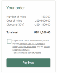 Buy 210,000 EVA Infinity MileageLands miles for $4200 USD after 30% discount.