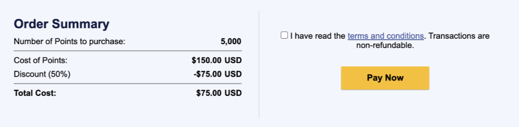 Buy Southwest Points Receipt