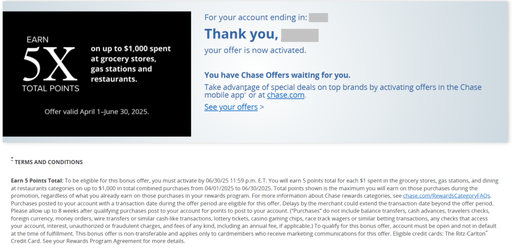 Chase Ritz-Carlton 5X Q2 25 Promo