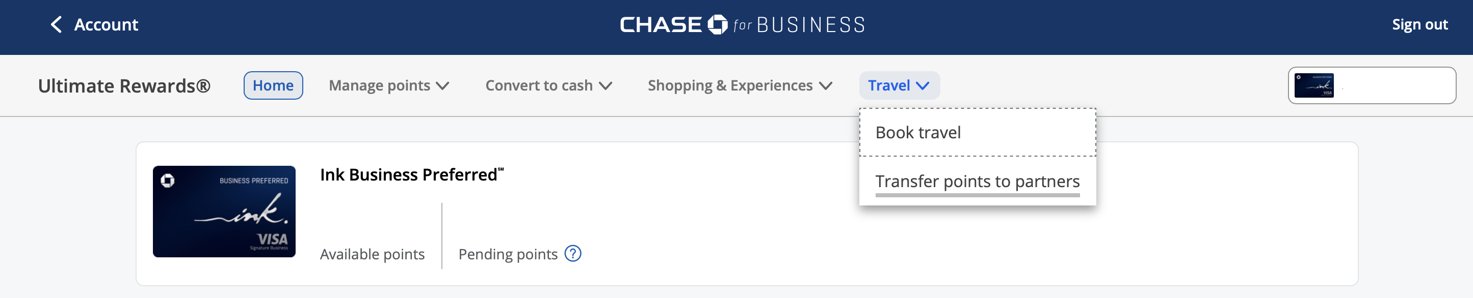 Transfer Chase points to partners.