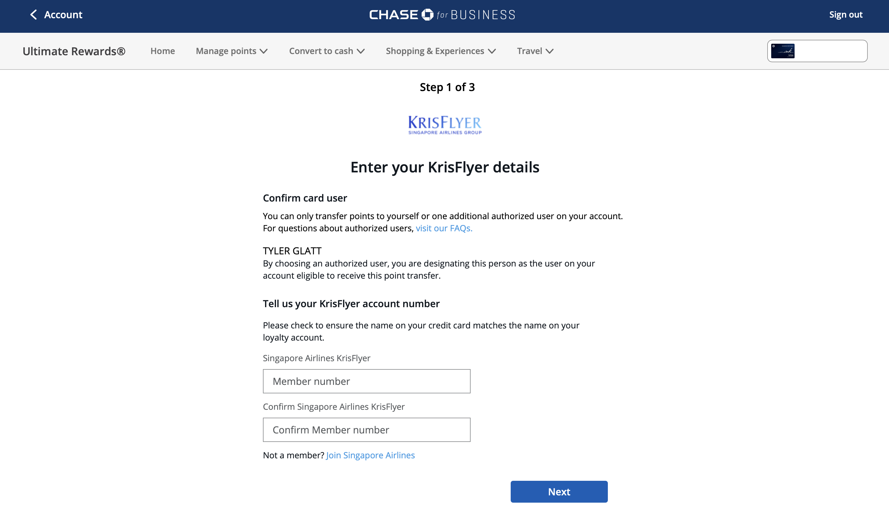 Chase transfer to Singapore KrisFlyer