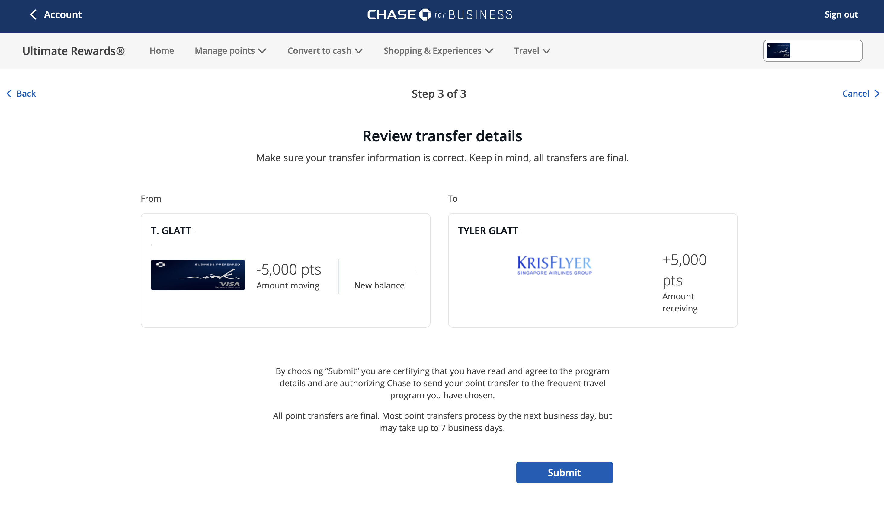 Chase transfer to Singapore KrisFlyer