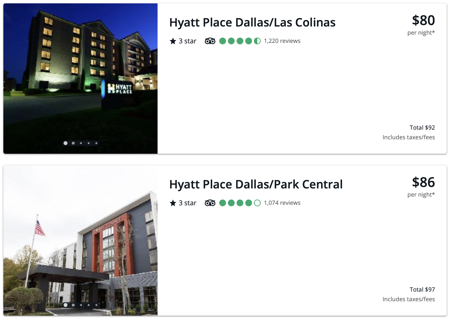 Chase Travel hotel results in Dallas