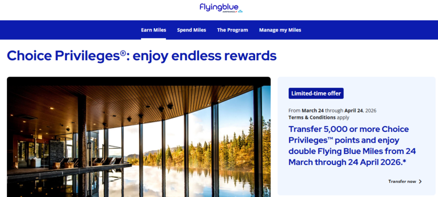 Screenshot of transfer bonus from Choice Privileges to Flying Blue