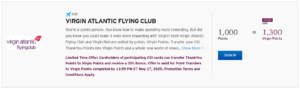 Screenshot of Citi ThankYou points 30% transfer bonus to Virgin Atlantic Flying Club