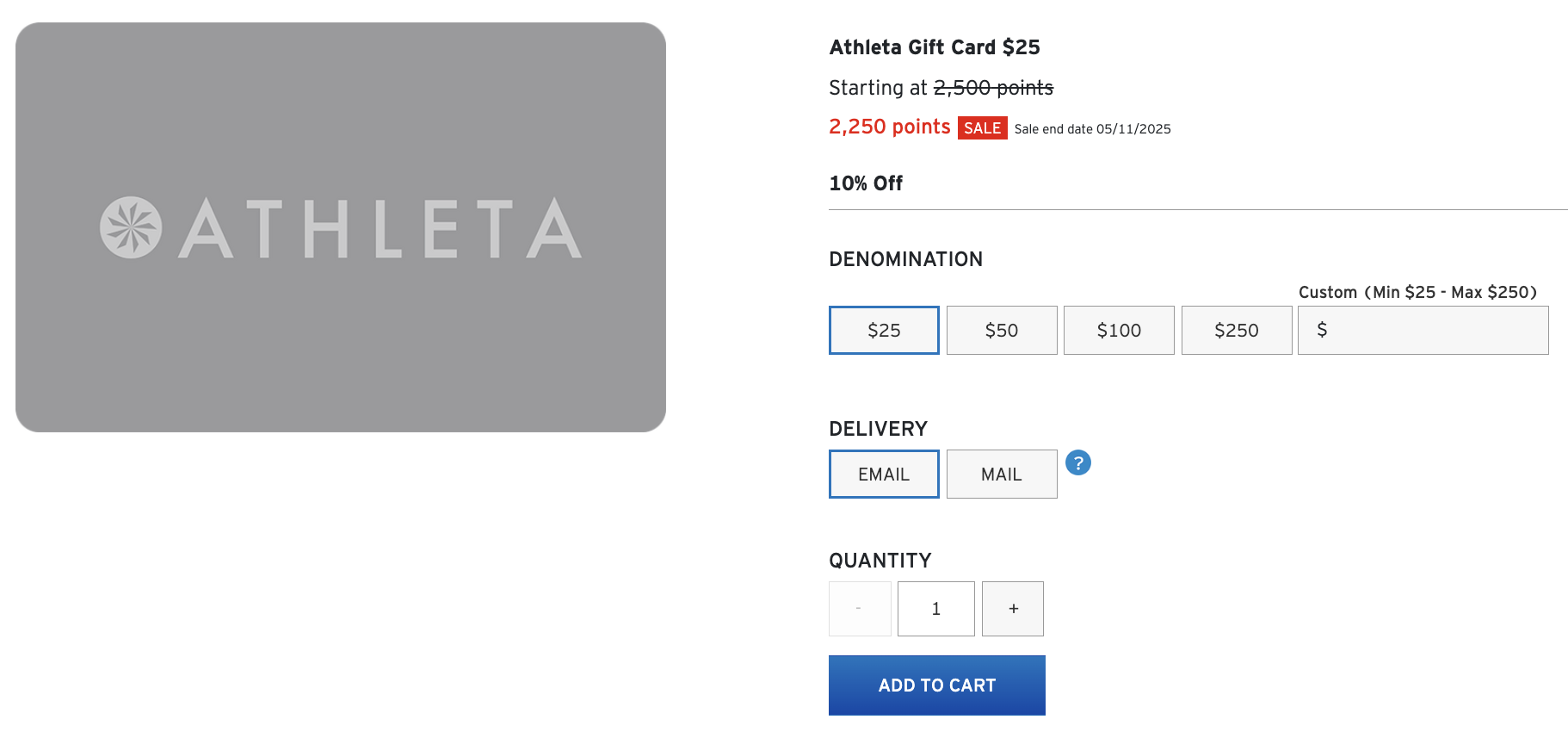 Citi gift cards on sale (Athleta)