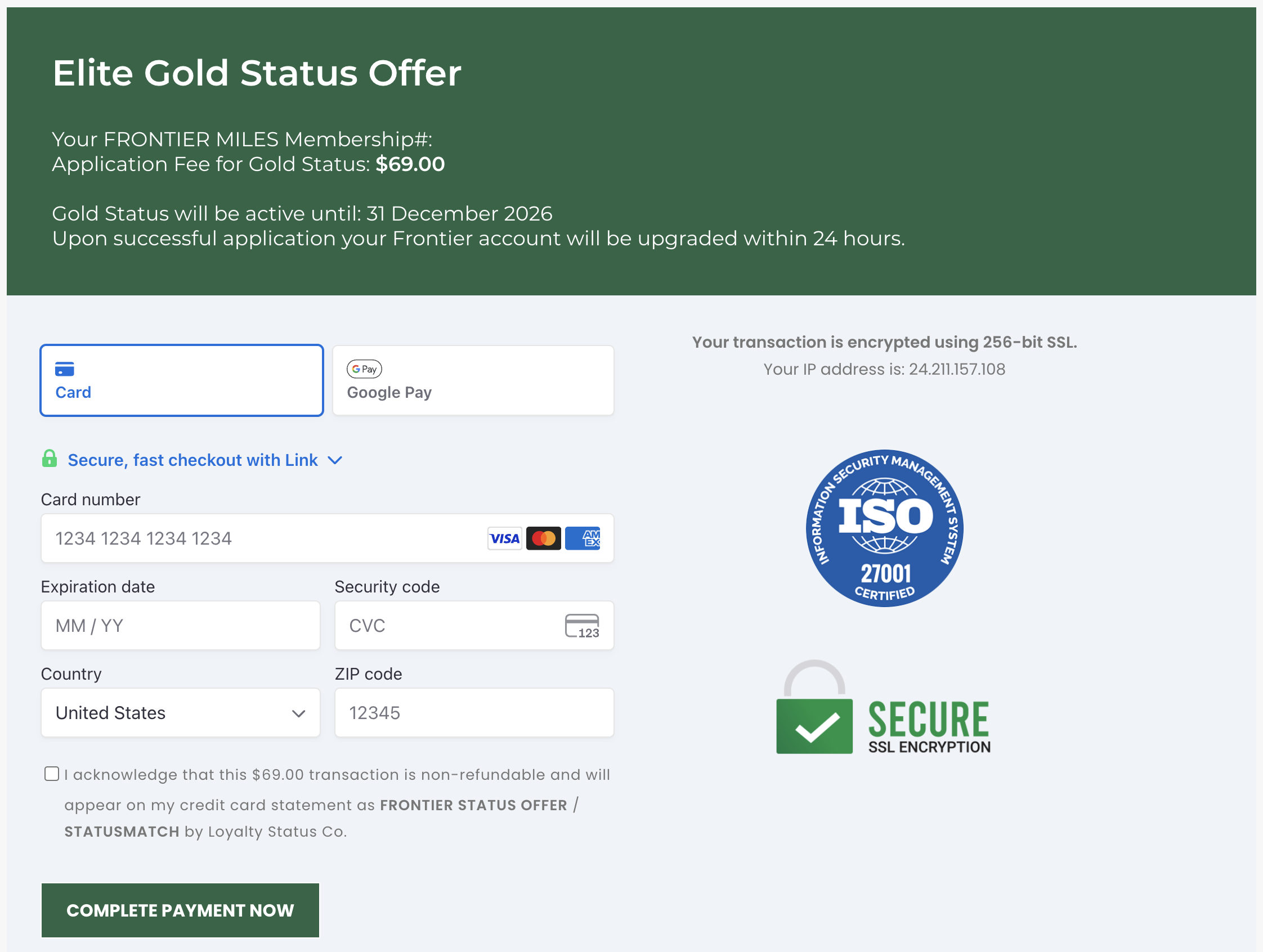 Get Frontier Gold status for $69