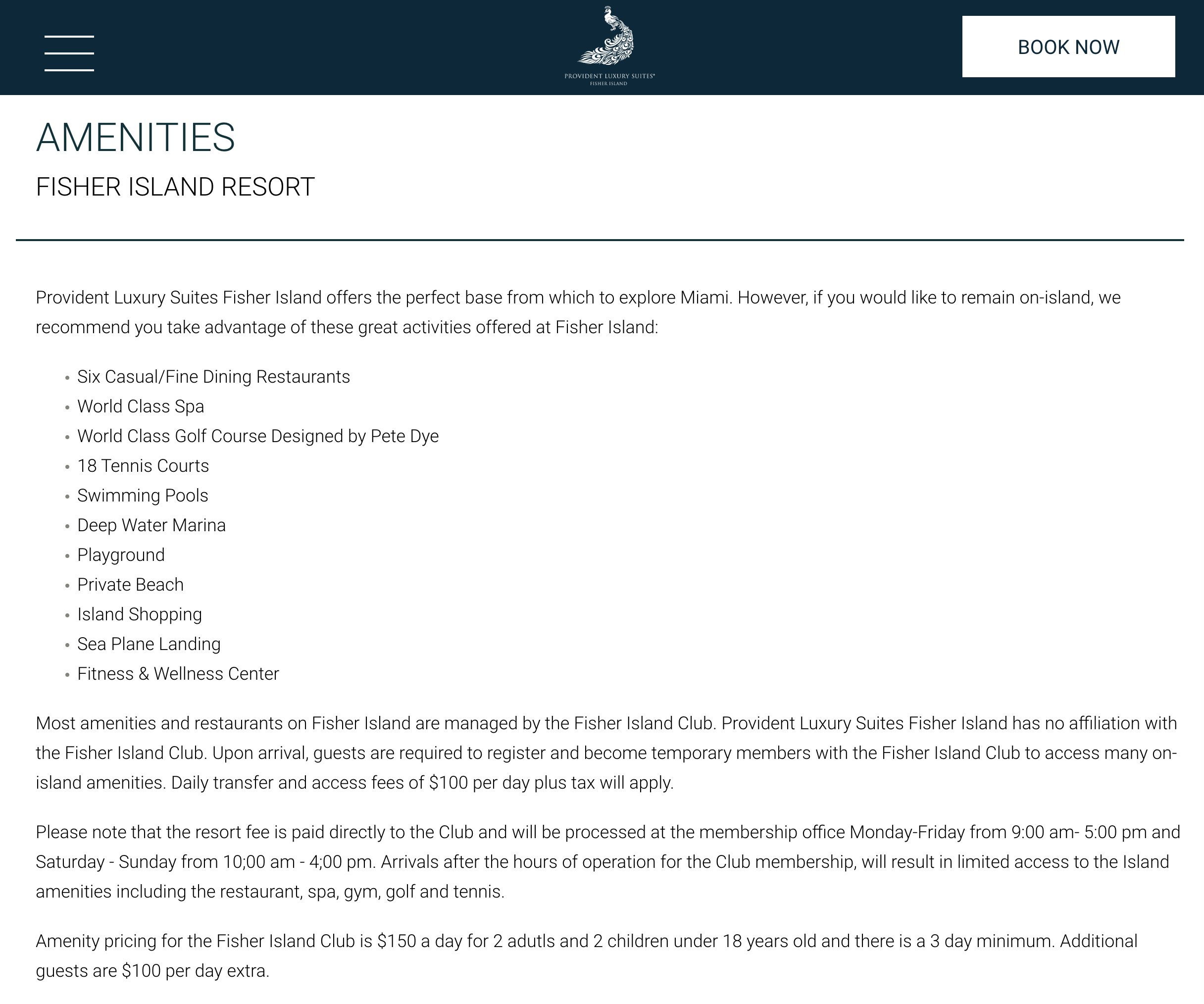 Fisher Island Resort and Club resort fee inclusions