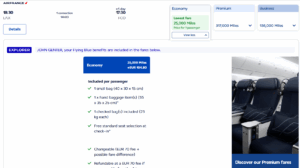 Flying Blue economy award example showing 104 euros in taxes