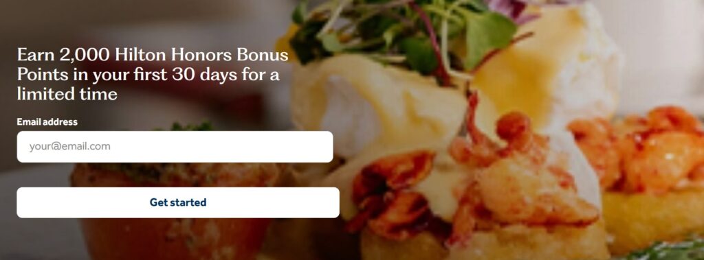 Hilton Honors Dining 2000 Points New Member Bonus
