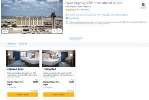 Screenshot of Hyatt Regency DFW award pricing