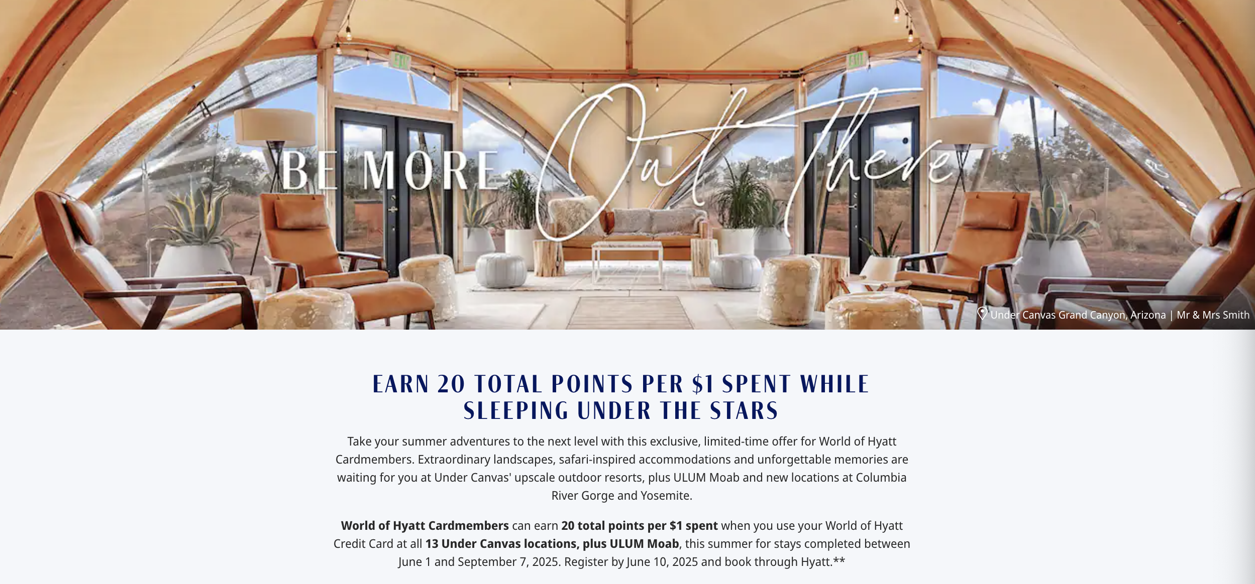 Hyatt/Under Canvas cardmember-only promo for 20X points.