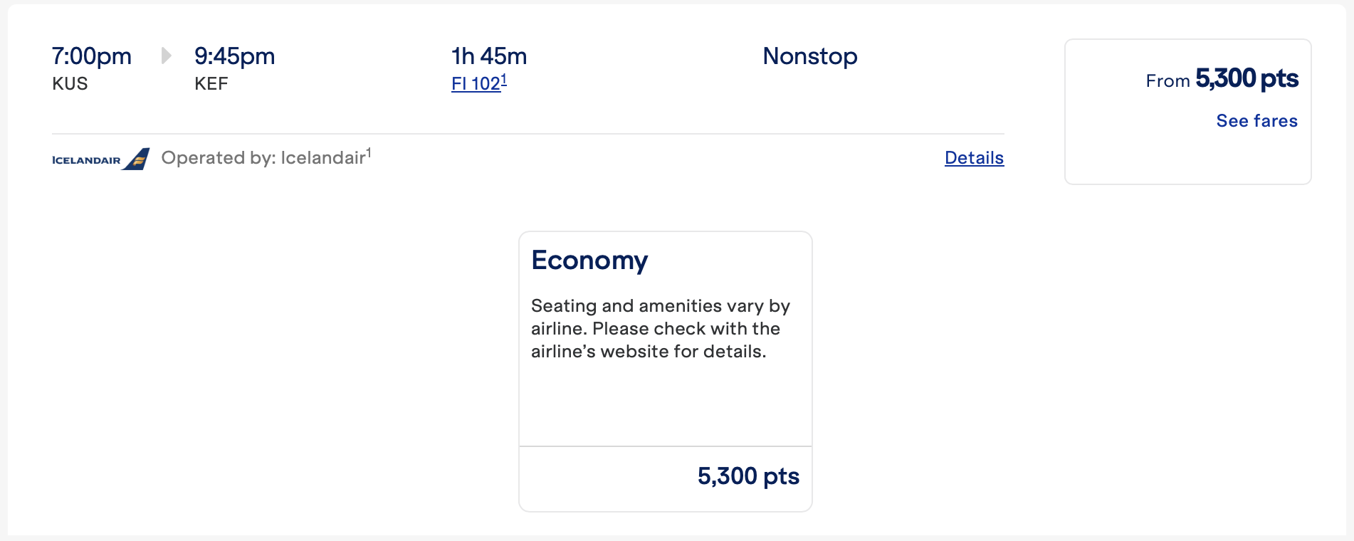 JetBlue award on Icelandair -- KUS to KEF