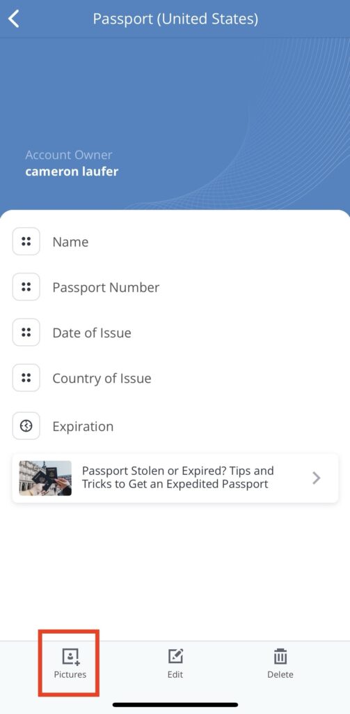 Adding picture through mobile app