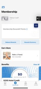 Screenshot of the Amex app showing your Membership tab