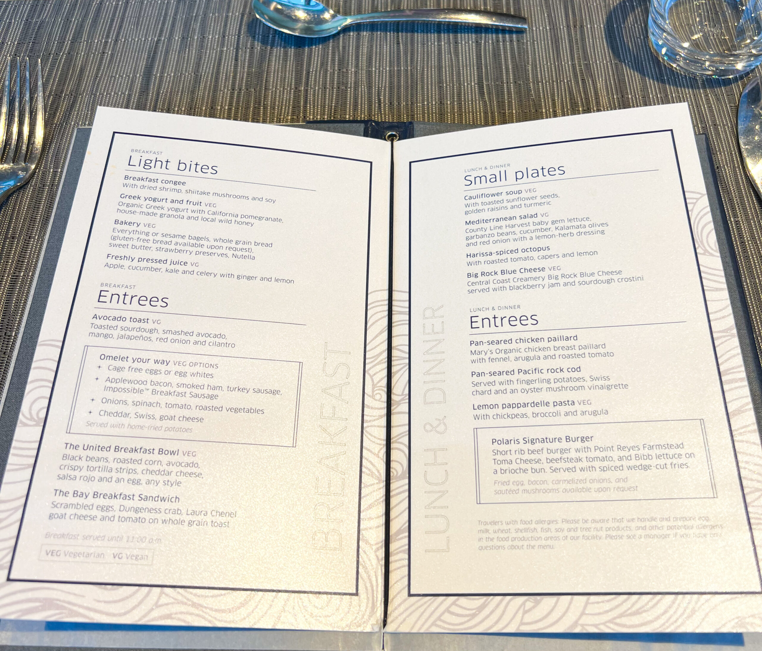 food offerings at the Untied Polaris Lounge San Francisco